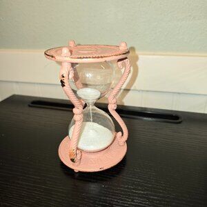 Pink Hourglass Sand Timer Metal Decor for Desk or Shelf
